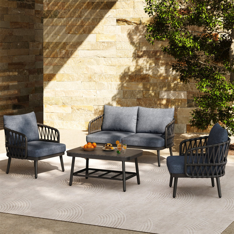 Ensemble de mobilier d'extérieur 4 pièces 4 pièces, Gris, Noir