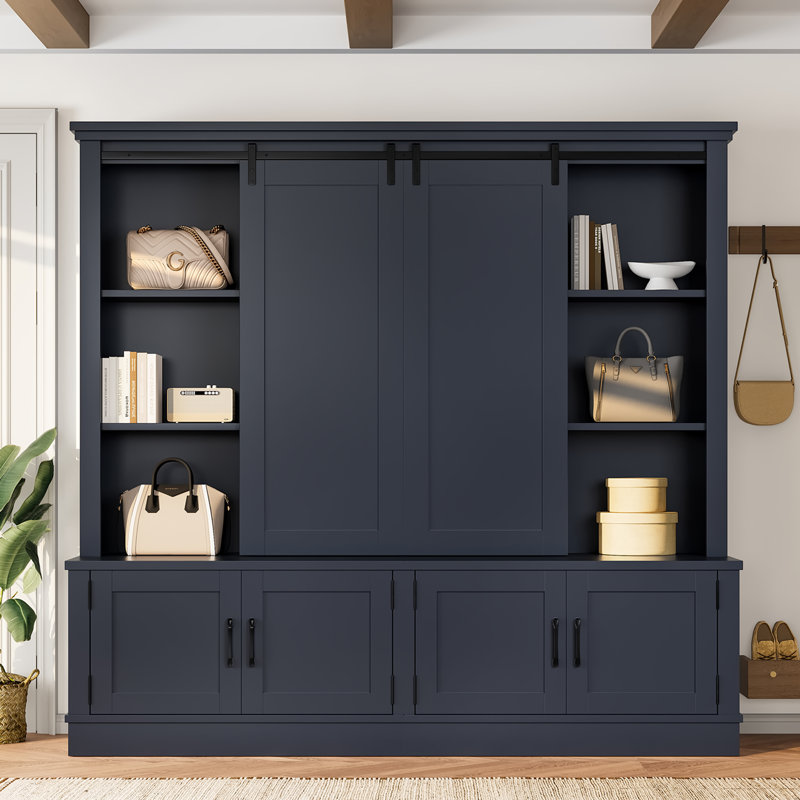 Multifunctional Entryway Cabinet with Sliding Doors – Industrial Storage Unit for Living Room & Hallway,Blue, Blue