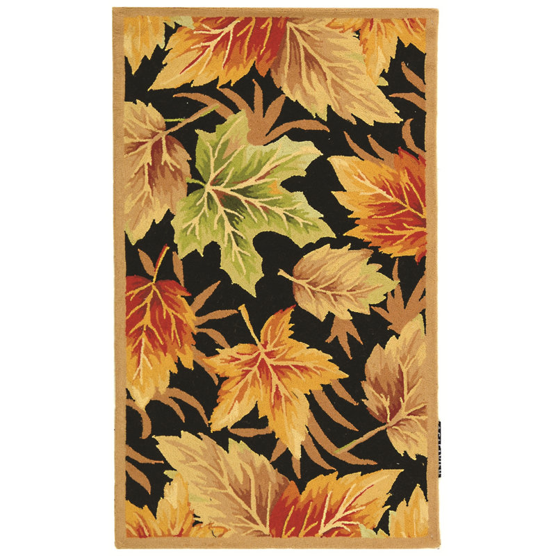 Tapis noir / doré en laine touffeté à la main Kinchen, Rectangle 3 pi 9 po x 5 pi 9 po