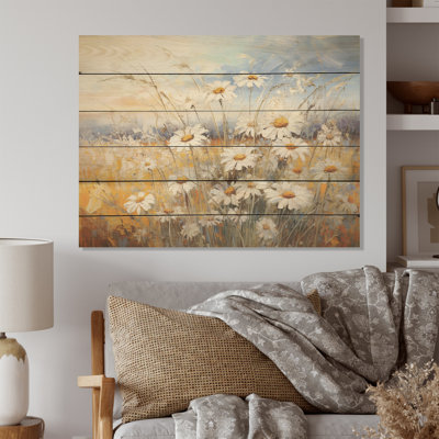 Daisies Country Charm - Flowers Wood Wall Art On Natural Pine Wood