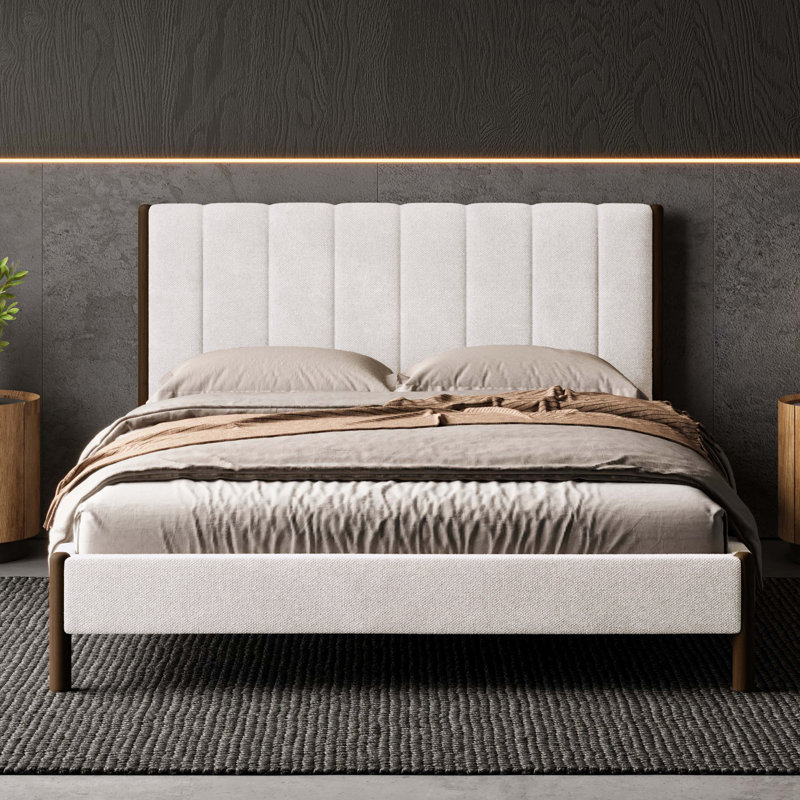 Upholstered Platform Bed, Queen, Cream