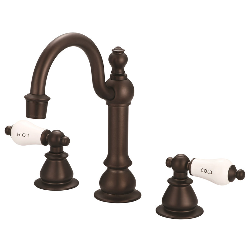Robinet de salle de bain à grande arche avec drain, Bronze huilé, bronze, Levier en porcelaine (étiqueté)