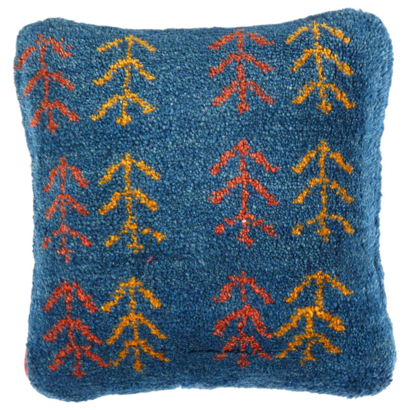 Fine Hand Knotted Persian Gabbeh Pillow 16"X16", 14"H x 14"W, Navy/Blue