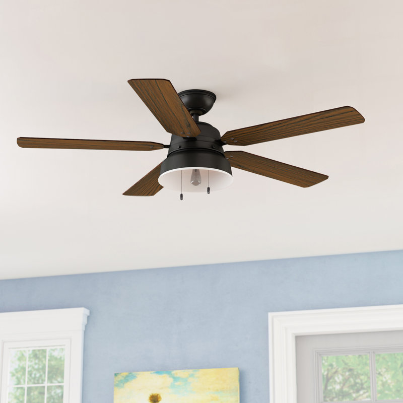 52" Mill Valley 5 - Blade Outdoor Standard Ceiling Fan with Pull Chain and Light Kit Included, Matte Black