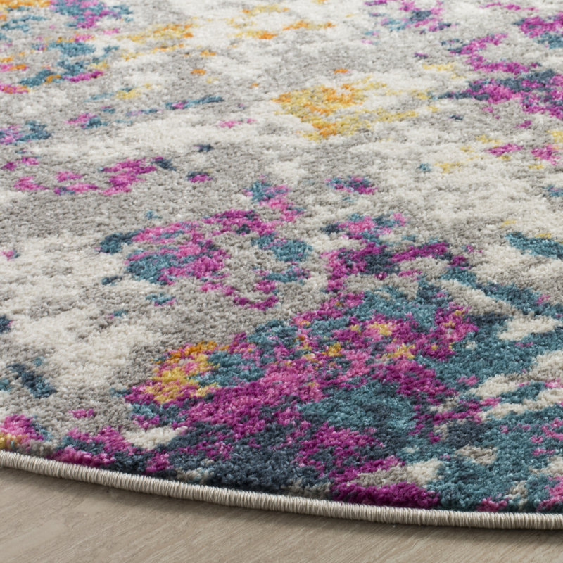Christa Abstract Ivory/Blue Area Rug, Round 6'7"