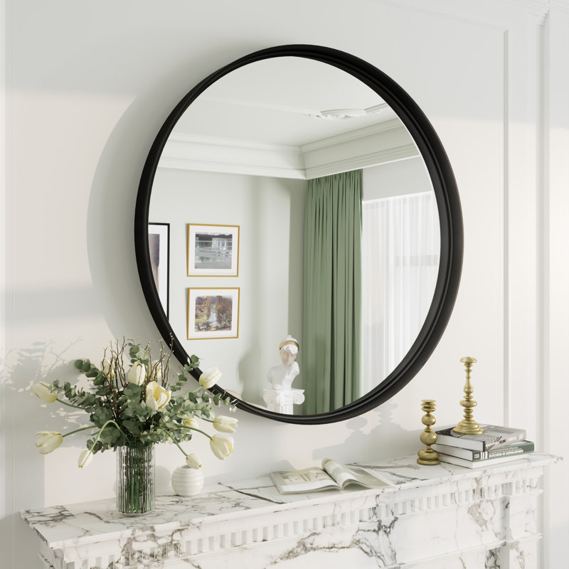 Miroir mural Aevar, 36 po x 36 po, Noir mat
