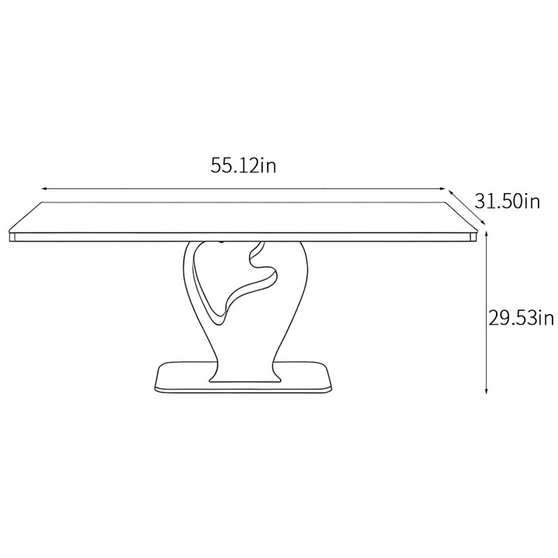Table de salle à manger moderne de style luxueux et léger, H 29,53 po x L 55,12 po x l 31,5 po, Noir, noir, noir, noir