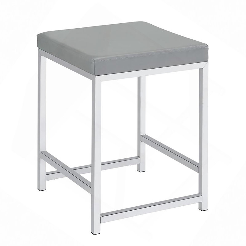 Upholstered Square Vanity Stool, Light Gray