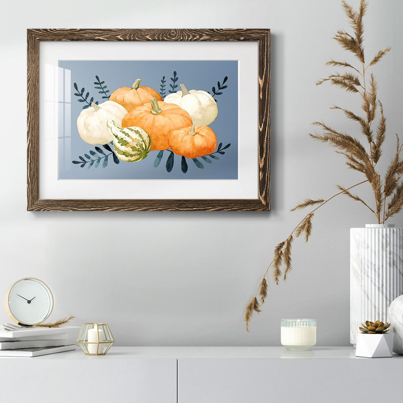 Automne orange et blues I, H 14 po x l 20 po x P 1,5 po, Noyer