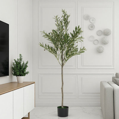 Arbre d'olivier artificiel 64 po avec pot noir - Faux olivier réaliste pour décoration intérieure, sans entretien
