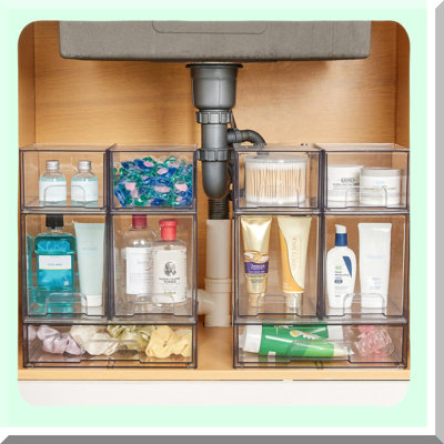 CrystalClear Stackable Storage Drawers - 4 Pack Acrylic Makeup Organizer for Bathroom, Vanity, Kitchen Cabinets, Pantry, and Home Organization
