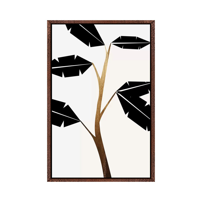 Banana Tree - Black by Kubistika - Painting on Canvas, Classic Brown Wood Floater Framed, 101.6cm H x 66.04cm W x 3.81cm D