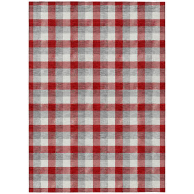 3' X 5' Red Gray And Beige Plaid Washable Indoor Outdoor Area Rug