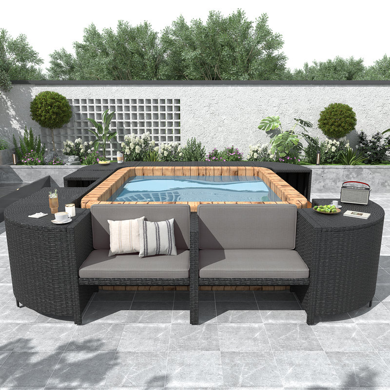 Ensemble de canapés modulaires en rotin pour l'extérieur avec cadre mini Spa, Gris