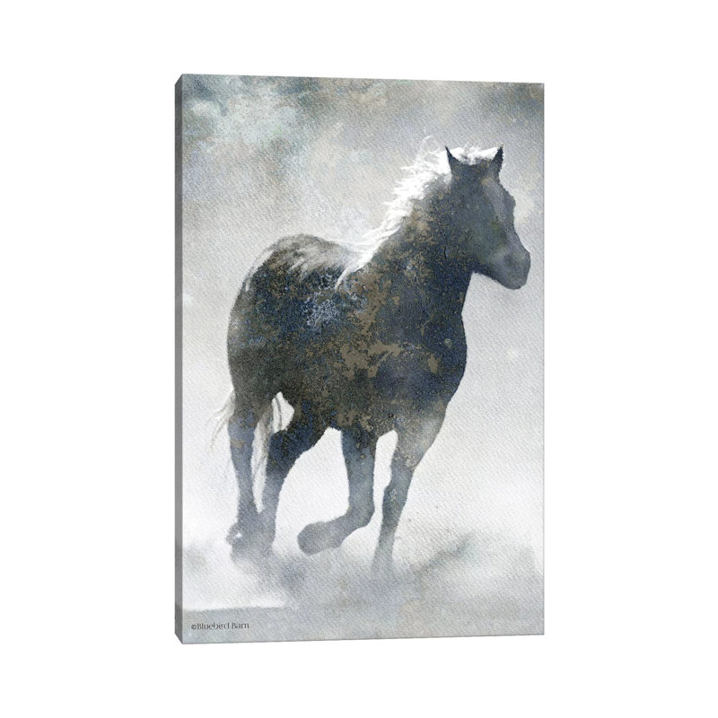 Textured Dark Running Horse by Bluebird Barn - Wrapped Canvas Painting, 66.04 cm H x 45.72 cm W x 3.175 cm D