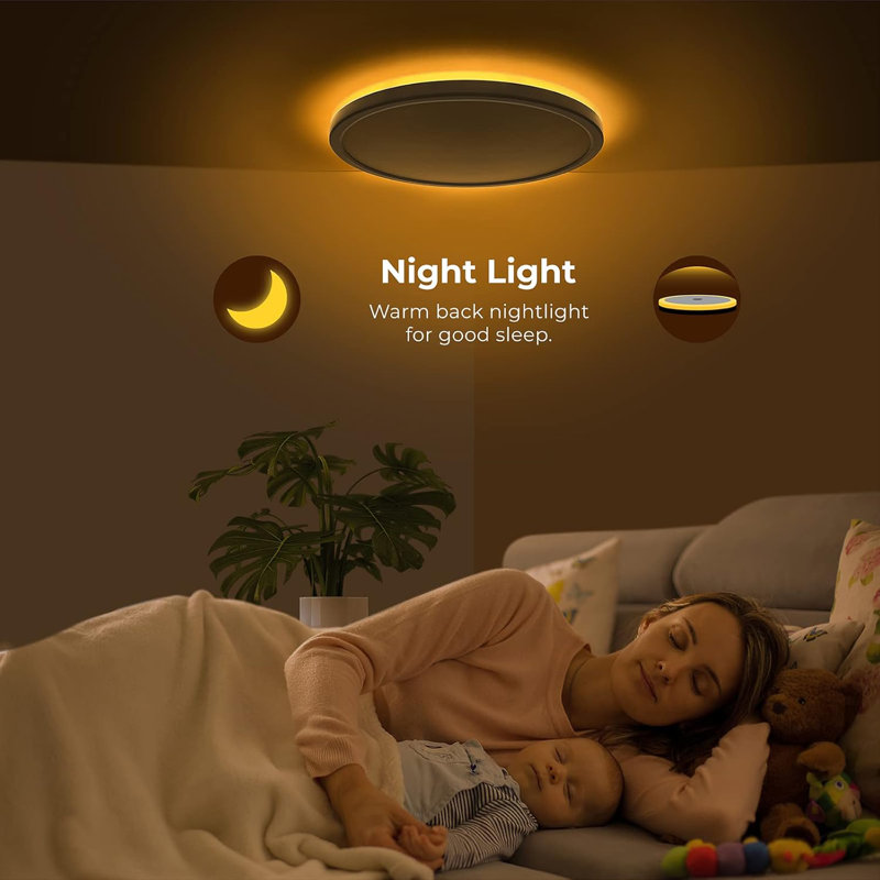 Plafonnier encastré à intensité variable avec veilleuse à DEL, H 0,98 po x l 15,4 po x P 15,4 po, Blanc