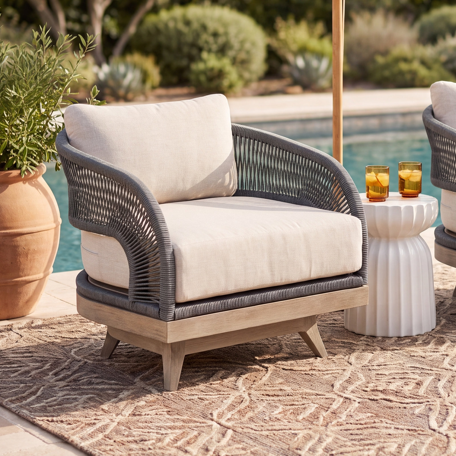 Galilea Eucalyptus Swivel Patio Lounge Chair