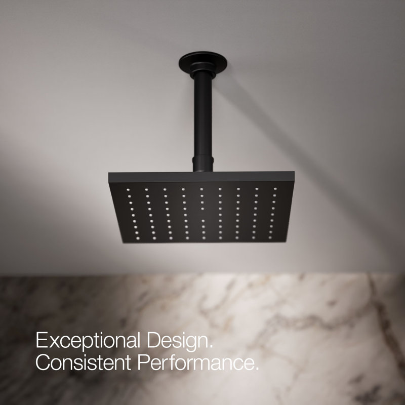 Contemporary Rain Shower Head, Matte Black, Square, 2.5 GPM