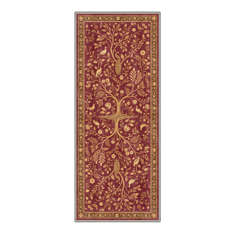 Silvan Vintage Machine Washable Gold / Red Indoor Area Rug with Non-Slip Backing, Runner 2' x 6'