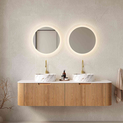 Ensemble de meuble-lavabo mural 60 po avec lavabo 60 po avec lavabo mural à bords arrondis à rayures et 2 tiroirs