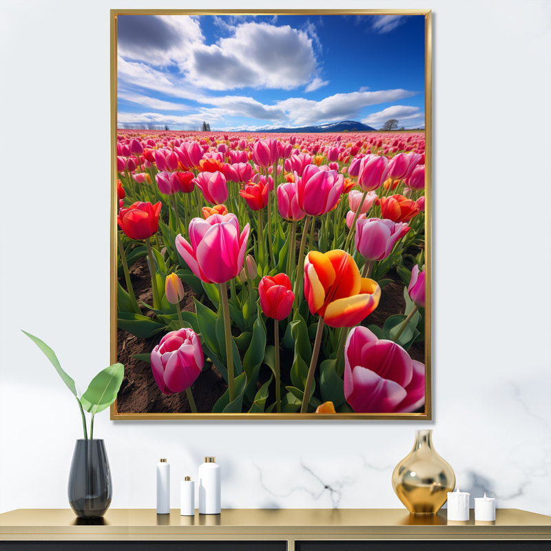 Gaspey " Germany Tulip Symphony ", Gold Floater Framed, 44" H x 34" W x 1.5" D