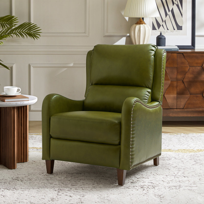 Fauteuil inclinable en cuir véritable de 28,75 po de large Neliyah, Olive