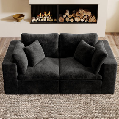 Canapé modulaire nuage sans accoudoirs 78 po Kreyton, canapé modulaire sans assemblage en chenille noire