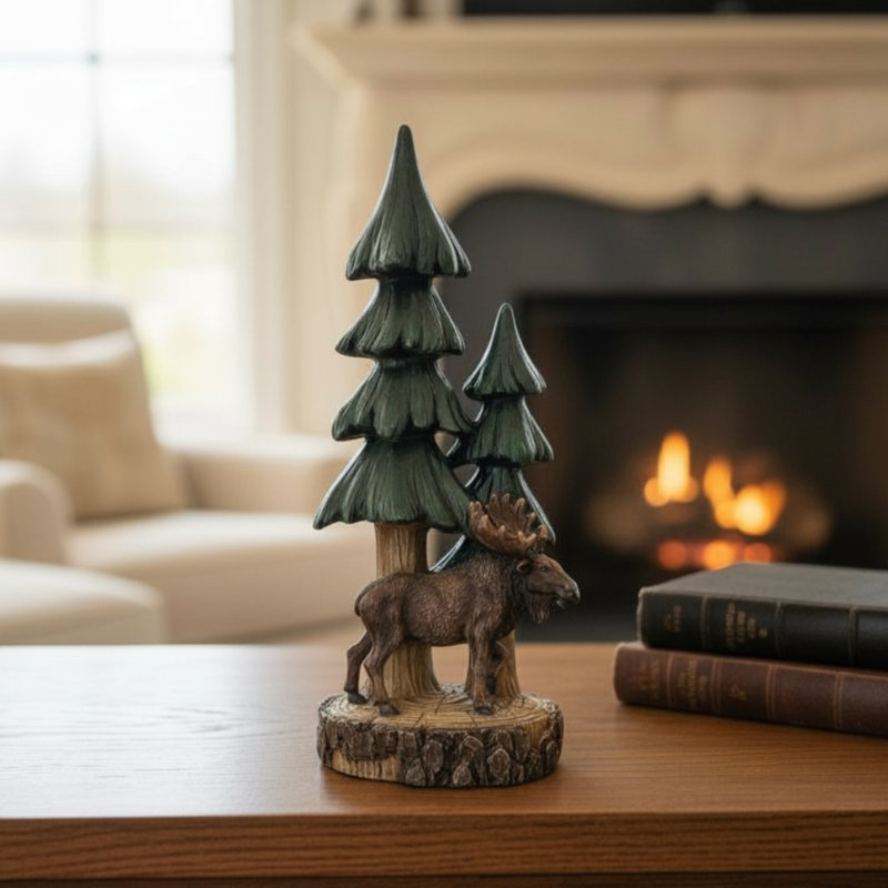 Moose and Tree Rustic Woodland Decorative Figurine Home Accent