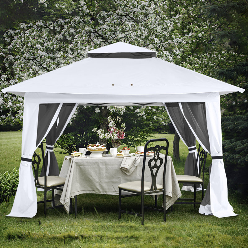 Pavillon de jardin en acier, Blanc, H 108 po x l 146 po x P 146 po