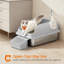 Paquet de 2 bacs à litière en acier inoxydable pour chat avec couvercle ouvert, bacs à litière haut de gamme avec marche, pelle, brosse, pour chats jusqu'à 33 lb