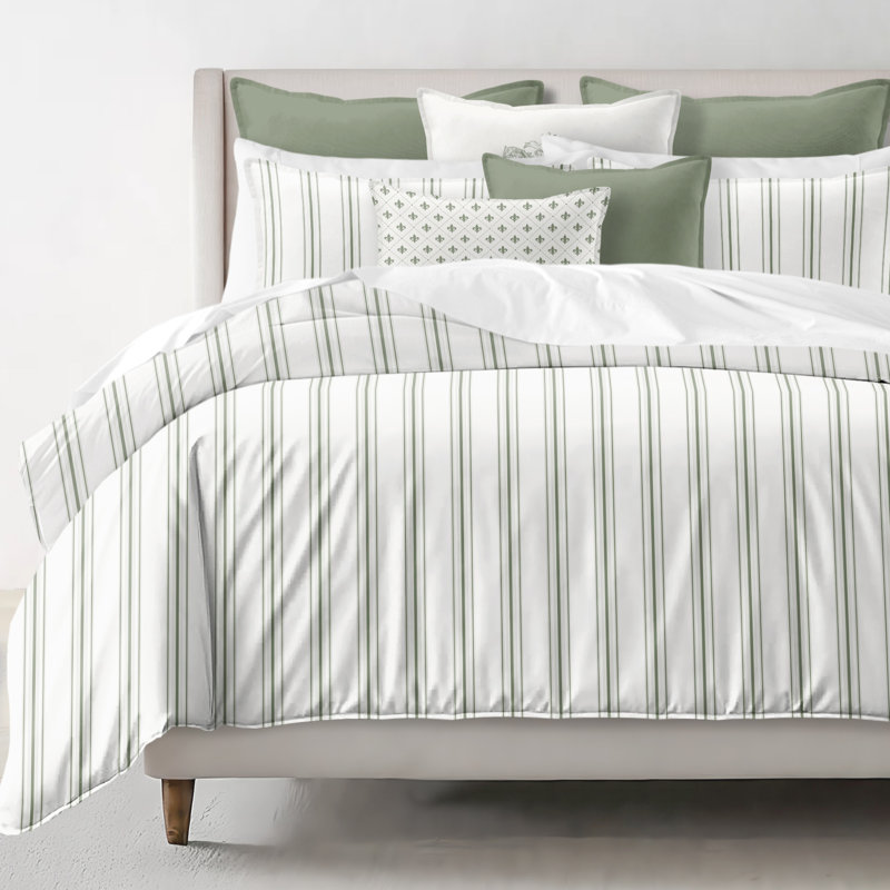 August Stripe Reversible Cotton Duvet Cover Set, Twin Duvet Cover + 2 Standard Shams, Sweet Grass