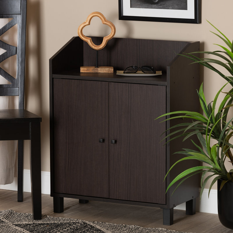 Marialy 8 Pair Shoe Storage Cabinet, Dark Brown
