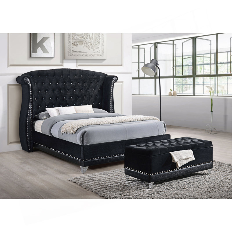 Tamsin Black Upholstered Eastern King Wingback Bed