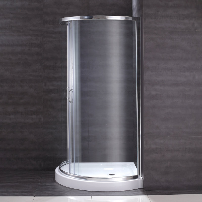 Breeze 44 in. L x 44 in. W x 77 in. H Round Corner Shower Kit in Chrome with Clear Sliding Door and Shower Base Pan (Walls not Included)