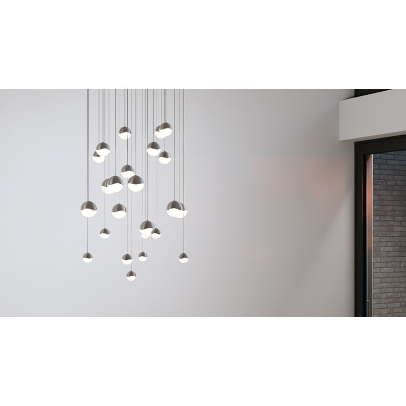 Grapes 24 - Light LED Pendant, 3.75" H x 27" W x 27" D, Satin Nickel, White