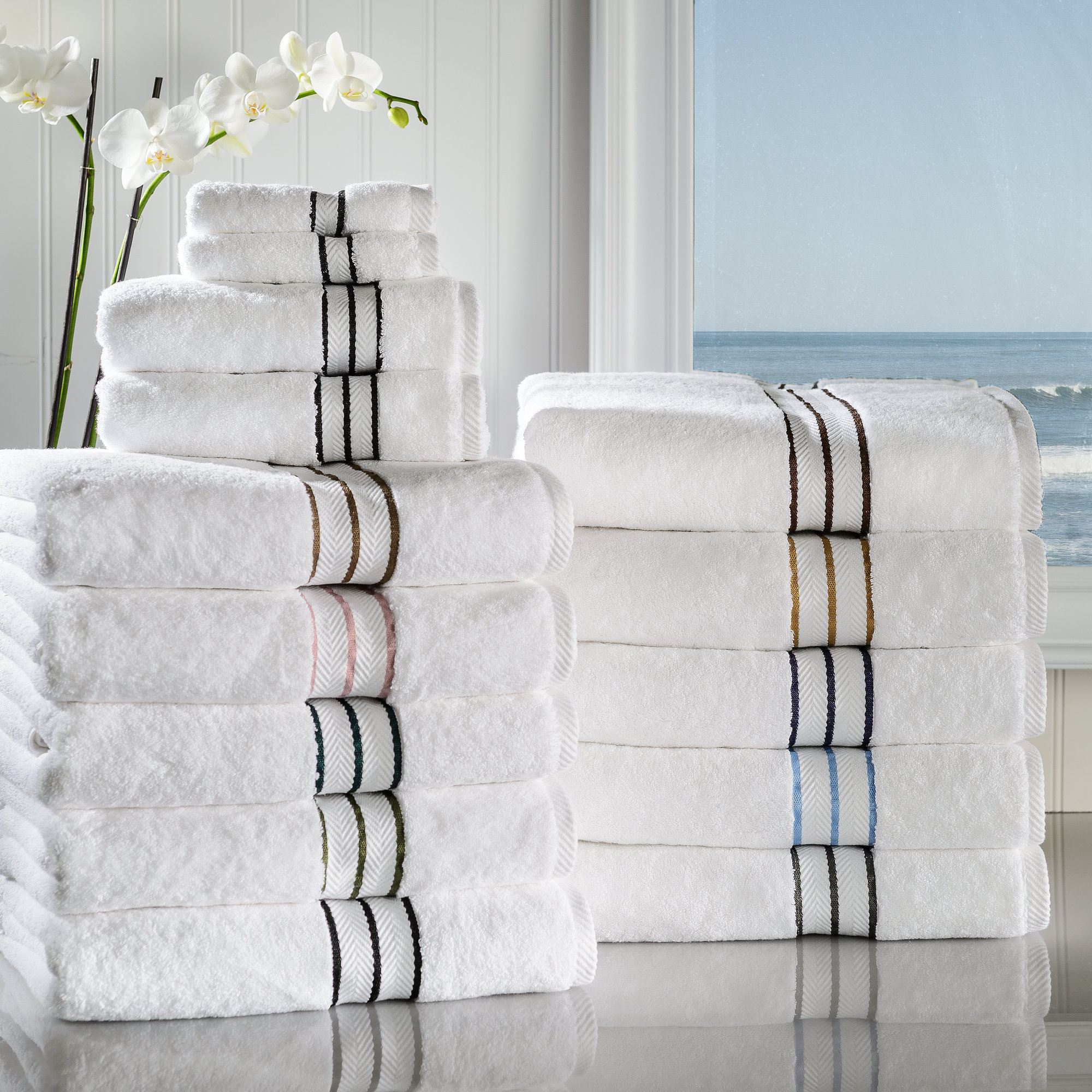 Josann Turkish Cotton Ultra-Plush Absorbent Heavyweight Bath Sheet Set, Dark Gray/White