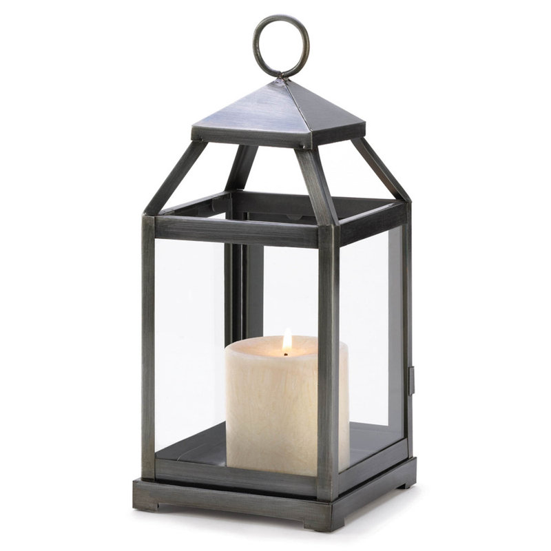 BRONZE CONTEMPORARY CANDLE LANTERN, Black