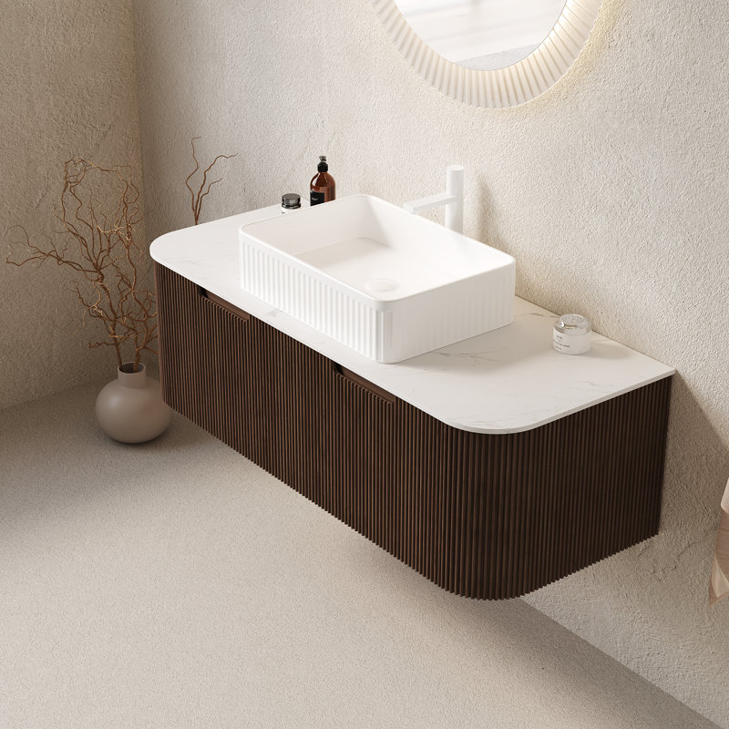 Meuble-lavabo de salle de bain mural 48 po avec lavabo Dina, Brun