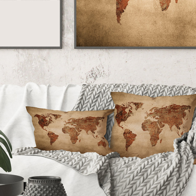 Rectangle, ancienne carte du monde VII - Coussin décoratif à imprimé rétro