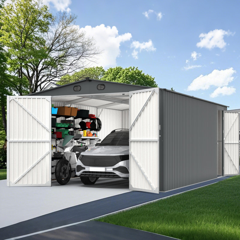 13 ft. W X 20 ft. D Outdoor Metal Storage Shed Garage Shed, Cool Gray