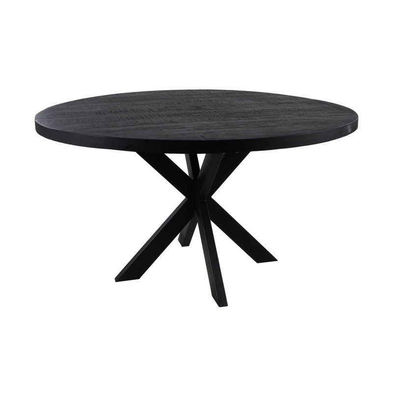 Angilina Round Solid Wood Top Metal Base Dining Table, 76cm H x 130cm L x 130cm W, Black