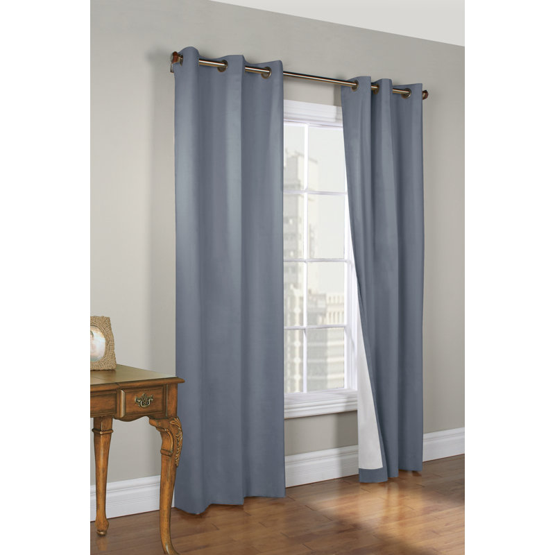 Mcgowen 100% Cotton Solid Room Darkening Thermal Grommet Curtain Panels, Blue, 40" W x 54" L