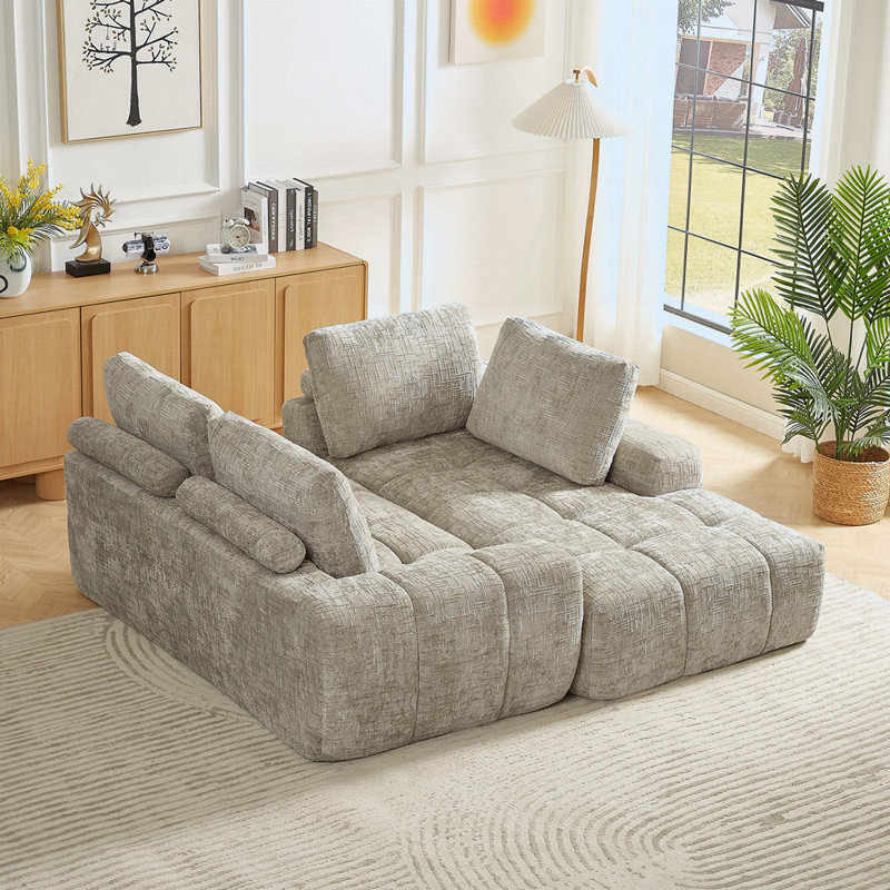 Canapé modulaire surdimensionné en L Chenille, Chenille kaki, Orienté à droite