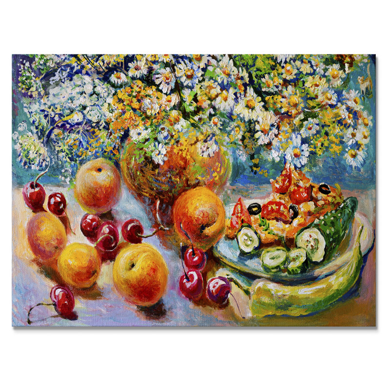 Peinture de fruits et de fleurs, nature morte, H 8 po x l 12 po x P 1 po, Toile tendue