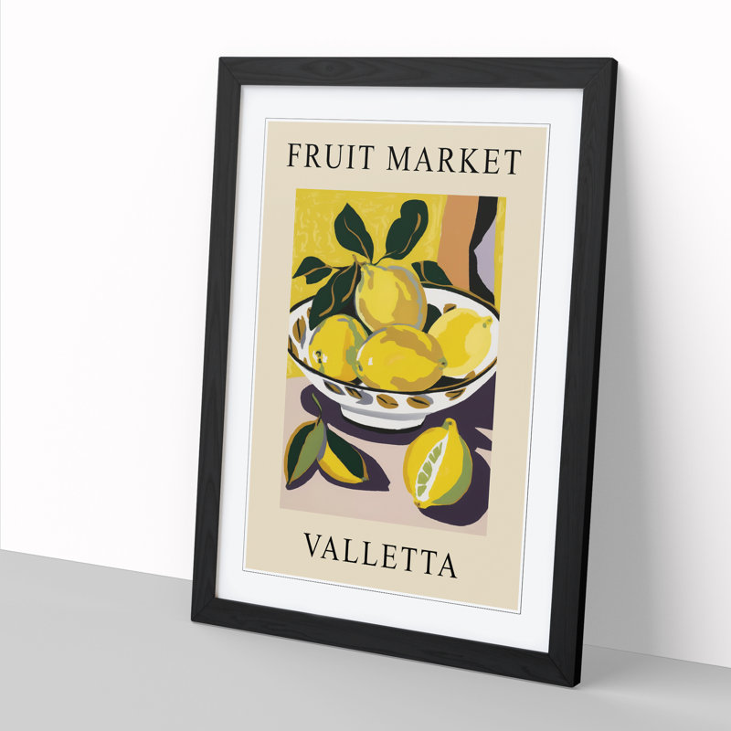 Lemon Valetta Fruit Market Exhibition - Single Picture Frame Print on Wood, 64cm H x 46cm W x 2cm D
