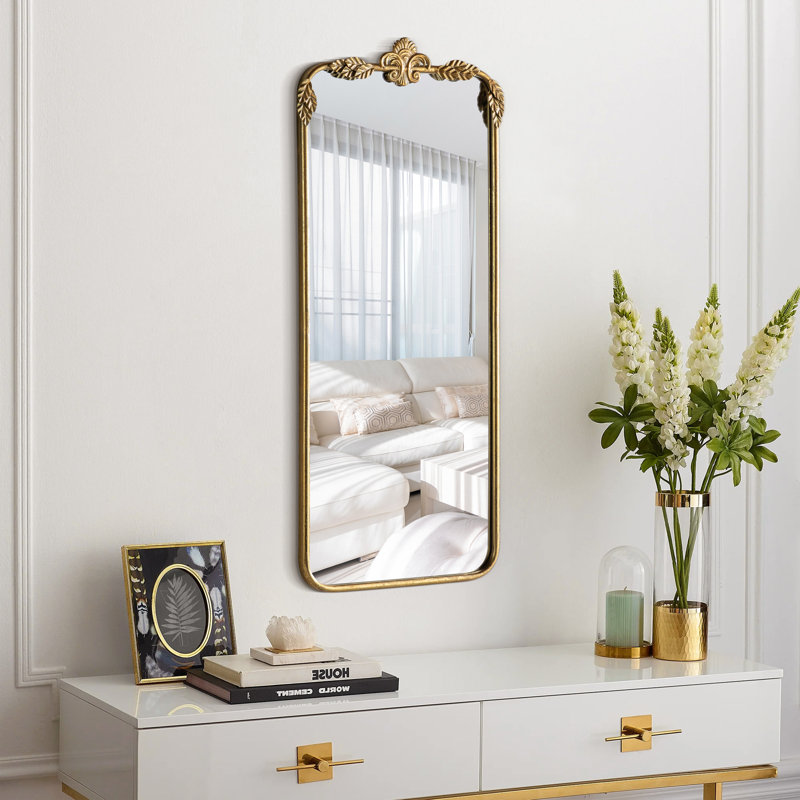 36"×16" Longmeadow Vintage Rectangular Gold Metal Framed Flat Wall Mounted Mirror For Bedroom&Living Room				, 36" x 16"