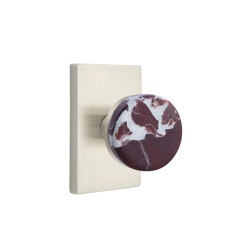 Mortaise intérieure Select Select avec rosette rectangulaire et tige conique, bouton Rosso Levanto (droit), Nickel satiné