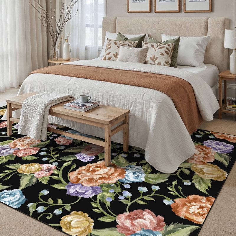 Liam Modern Floral Black Area Rug, Rectangle 8'6" x 11'6"