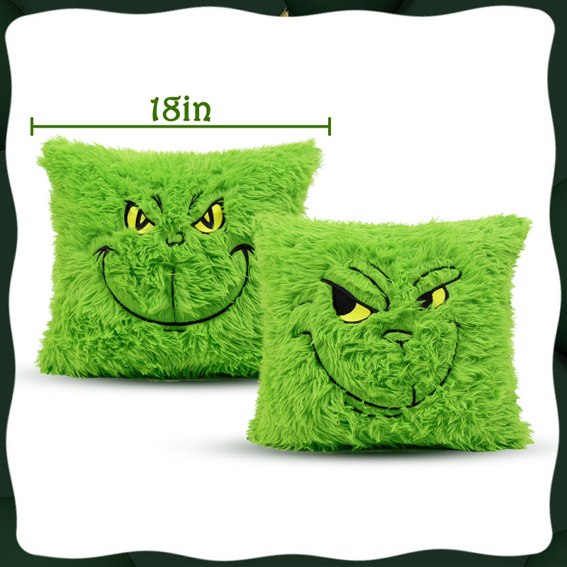 Housses de coussin de Noël de 18 x 18 pouces pour décorations: housse de coussin en fausse fourrure douce, housses vertes, décor pour canapé-lit pour la maison, ensemble de 2