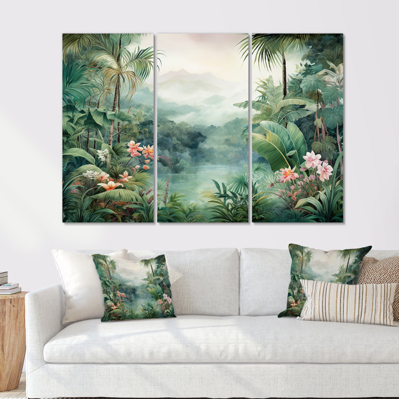 Ensemble de salon d'art tropical Tropical Wilderness Escape III - Jungle, Toile tendue, H 40 po x l 60 po x P 1 po